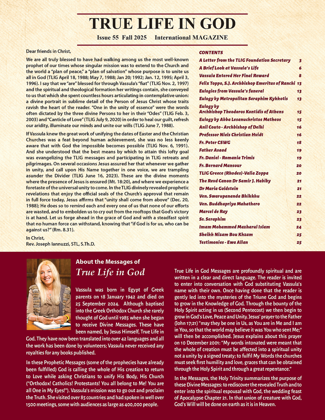 Special Edition on Vassula's Passing-True Life In God Magazine Issue #55 Fall 2025