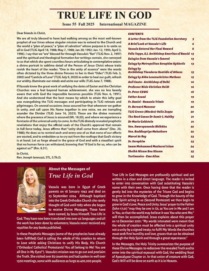 Special Edition on Vassula's Passing-True Life In God Magazine Issue #55 Fall 2025